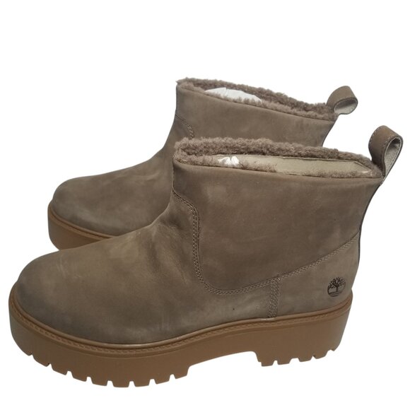 NWB Timberland Women's Stone Street Faux Fur Lined Taupe Nubuck Boots Sz 11 Wide - Picture 1 of 15